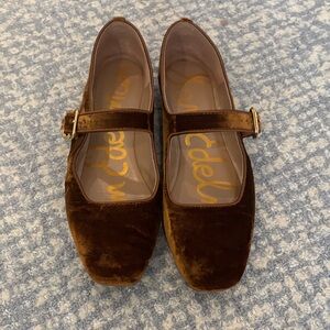 Sam Edelman Velvet Mary Jane Flats in Rich Brown